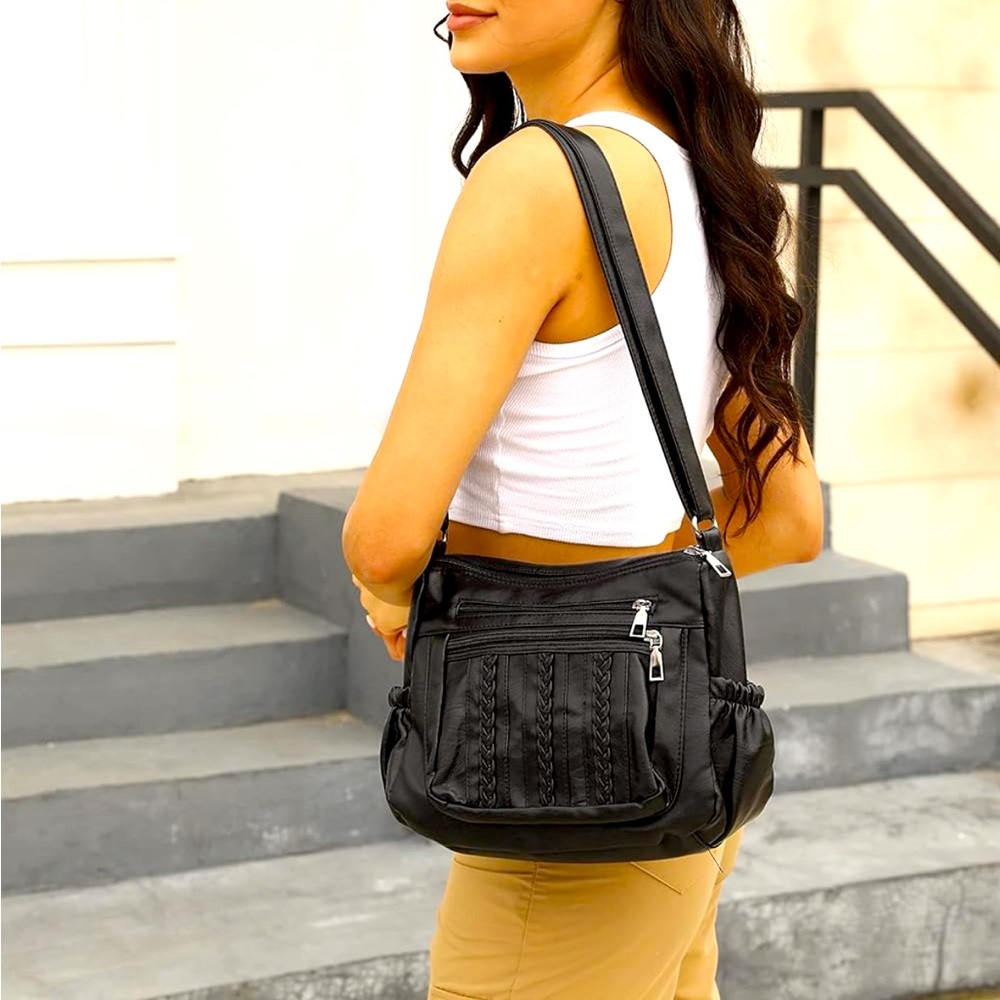 Soft PU Leather Ladies Crossbody Purse Multi Pocket Shoulder Bag
